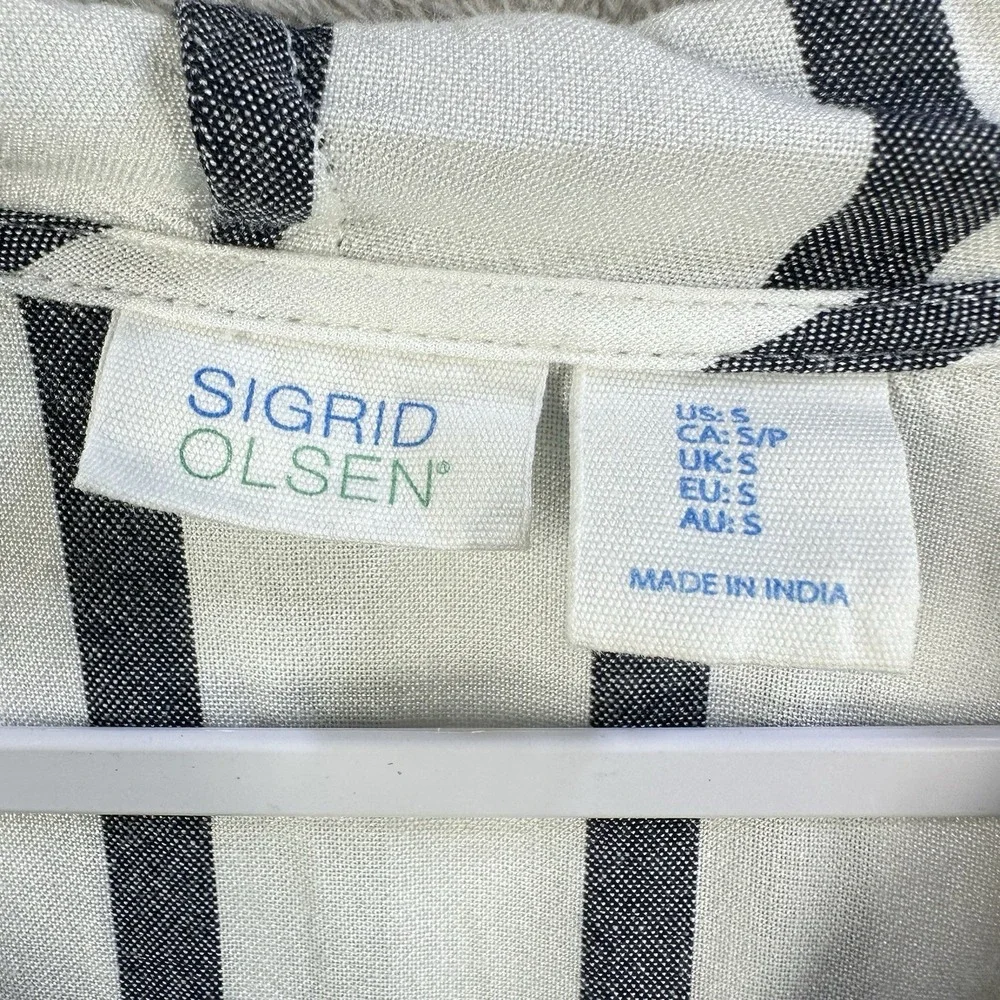 Sigrid Olsen Hooded Beach Cover Up Sz S White Blue‎ Stripes Tassels Swim pool